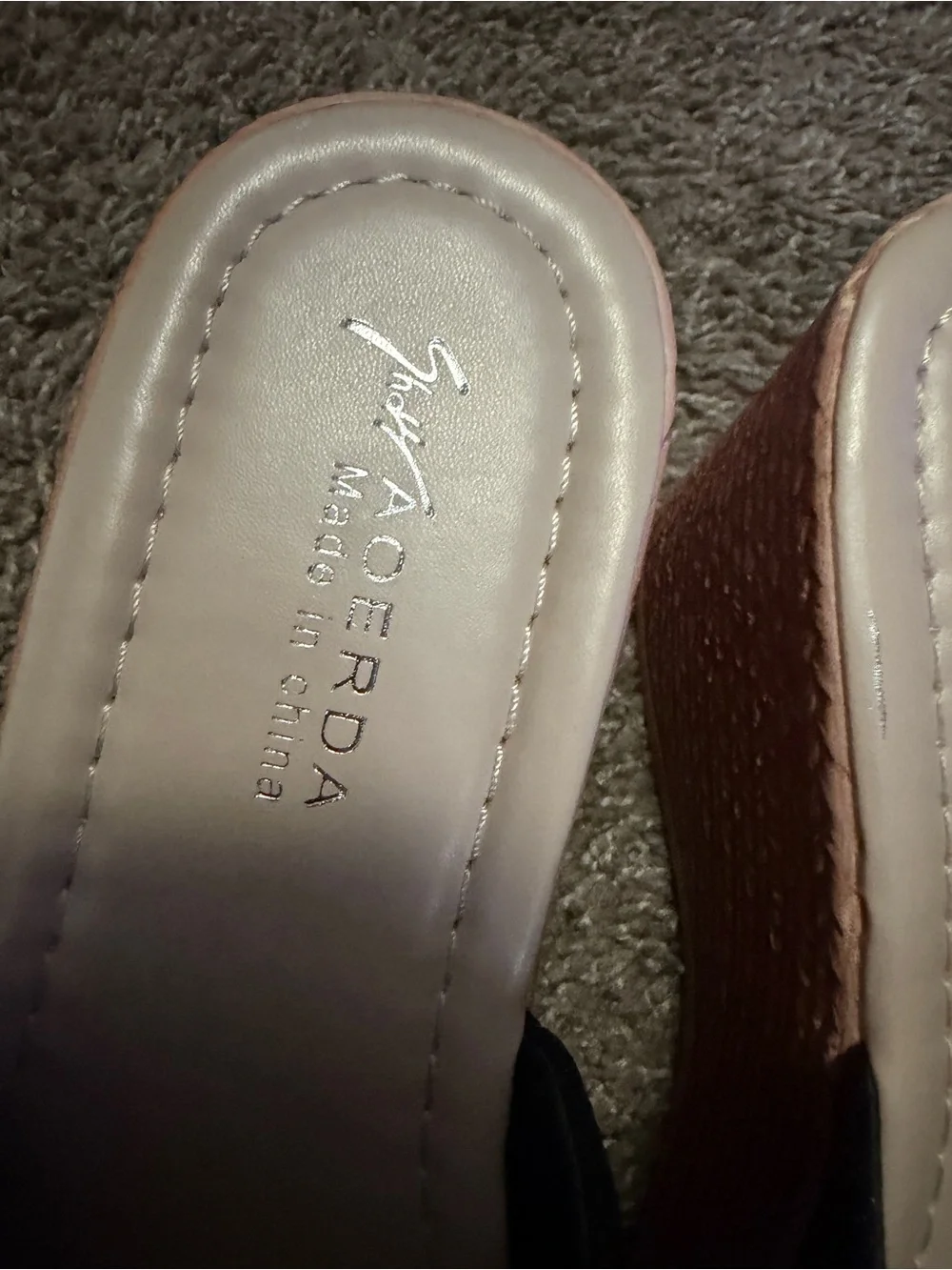 Fergalicious Black and Rose Gold Wedge Slide Sandals